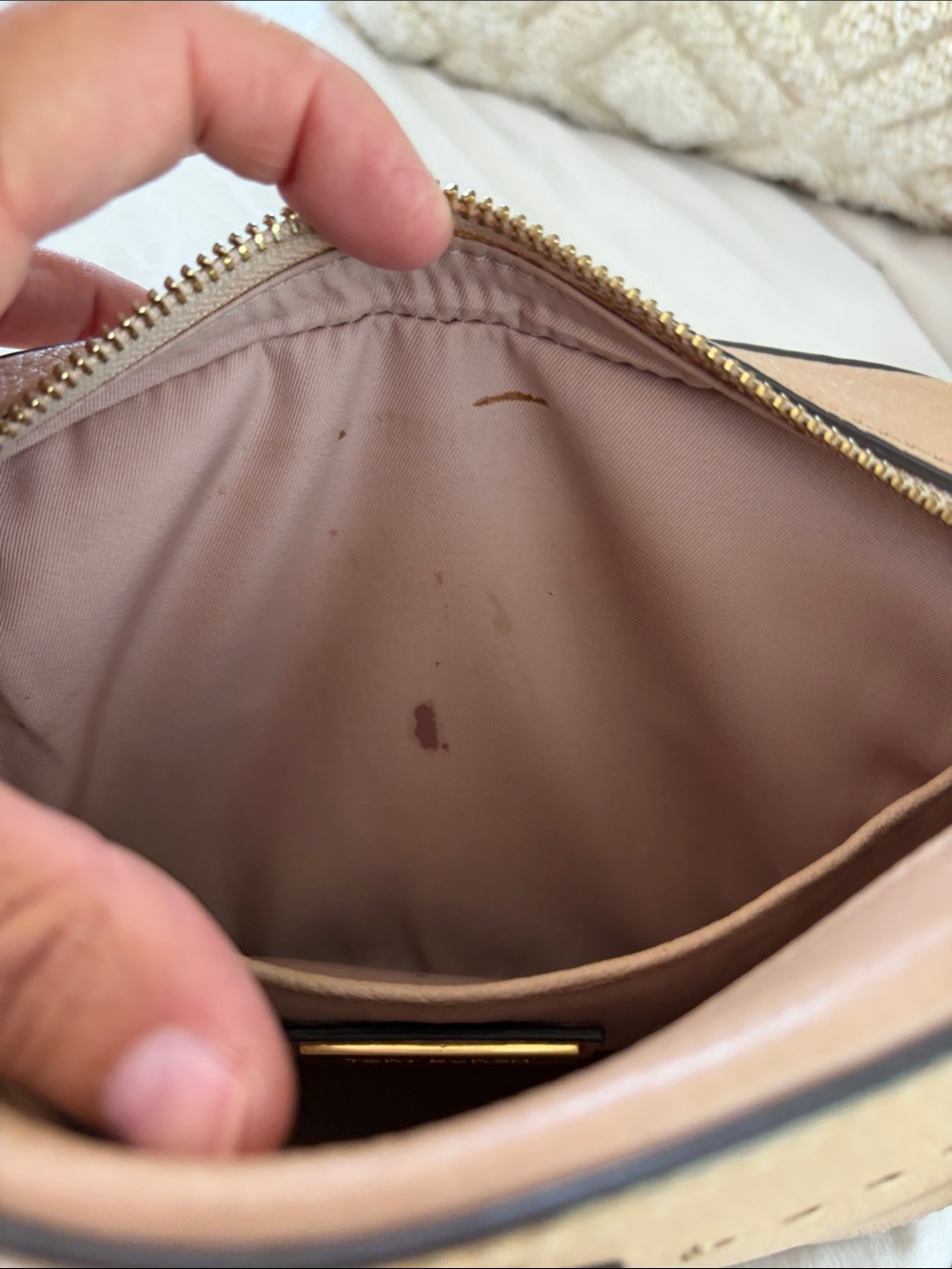 Tory Burch Pebbled Leather Crossbody in Tan - Picture 9 of 10